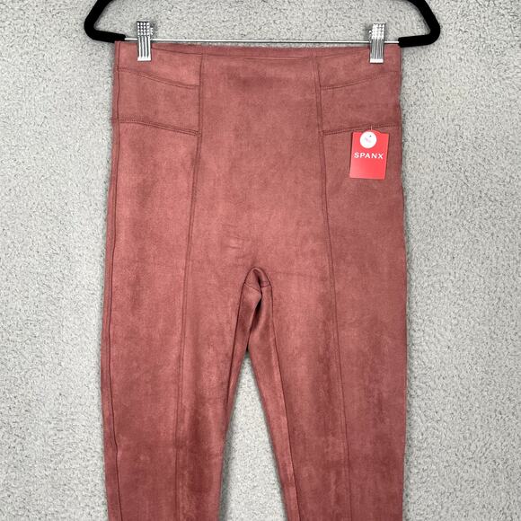 SPANX Faux Suede Leggings Womens Medium Tall Pink Rich Rose Shaping Soft Fall - Picture 2 of 12